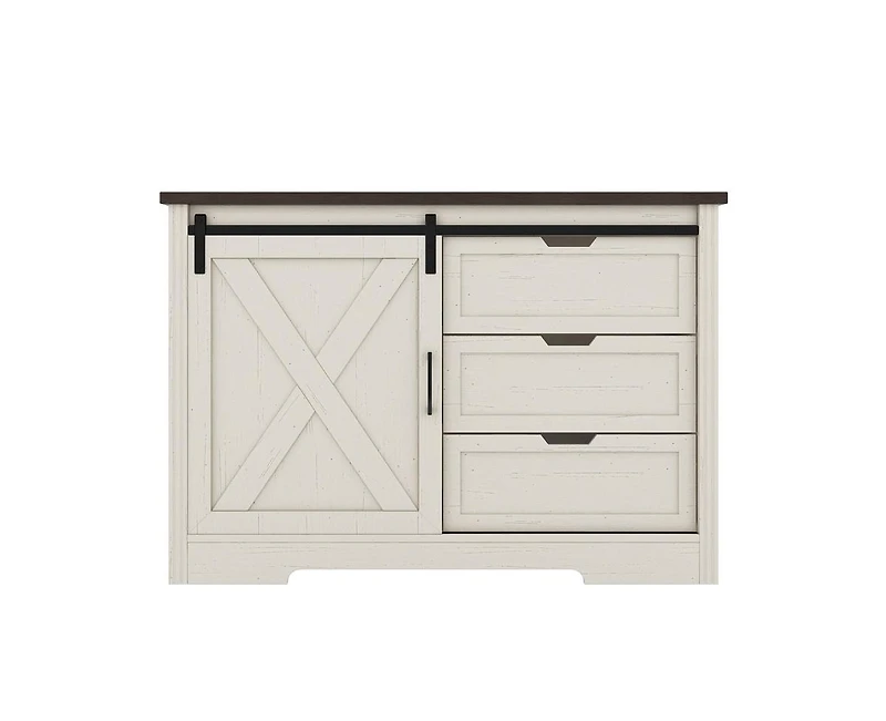 Casainc Storage Cabinet with Silent Sliding Doors and Three Drawers