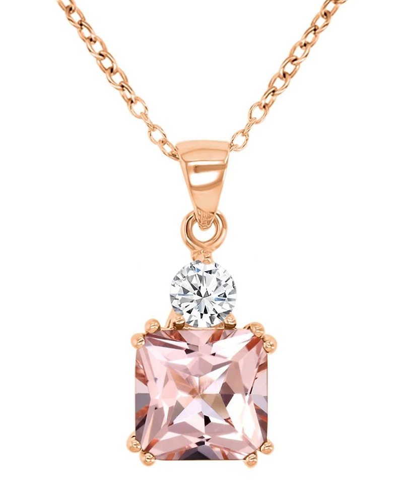 Cubic Zirconia Two-Stone 18" Pendant Necklace in 14k Rose Gold-Plated Sterling Silver