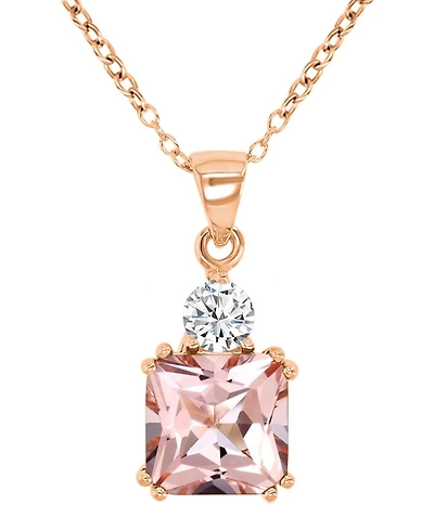 Cubic Zirconia Two-Stone 18" Pendant Necklace in 14k Rose Gold-Plated Sterling Silver