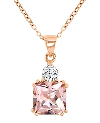 Cubic Zirconia Two-Stone 18" Pendant Necklace in 14k Rose Gold-Plated Sterling Silver