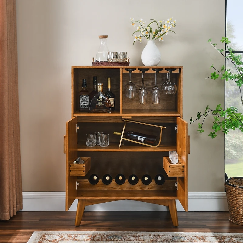 Casainc 31.5" Cabinet with Wine Glass Holder & Wine Rack & Adjustable Shelf