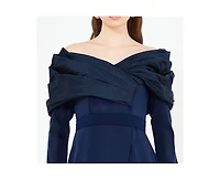 Amri Women's Ruched Drape Off-The-Shoulder Wrap Over Gown