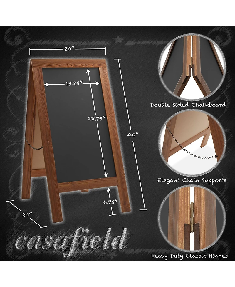 Casafield 40" x 20" A Frame Chalkboard Sign, Rustic Brown Double-Sided Magnetic Wooden Menu Board for Cafes, Sandwich Shops, Sidewalks, and