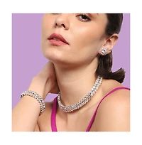 Sohi Women's Silver Embellished Strand Necklace, Earrings And Bracelet (Set Of 3)