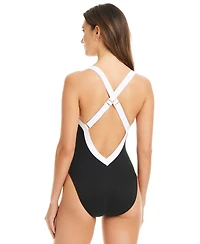 Bleu by Rod Beattie Women's I'm With The Band Plunge-Neck One-Piece Swimsuit
