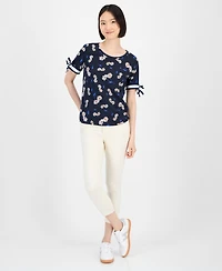 Tommy Hilfiger Women's Daisy-Print Tie-Sleeve Top