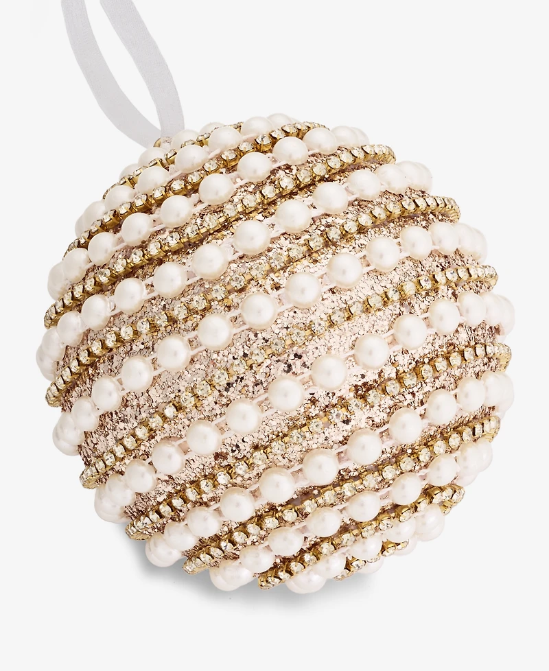 Holiday Lane Gilded Glamour Pearl Stripe Ball Ornament, Macy's Exclusive