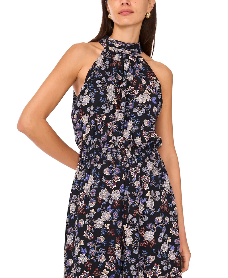 Vince Camuto Women's Smocked-Waist Wide-Leg Halter Tie-Back Jumpsuit