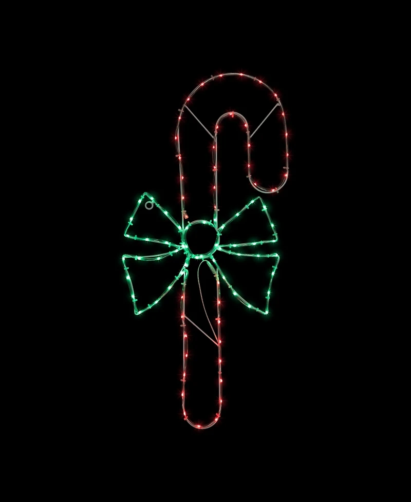 Northlight 28" Led Lighted Candy Cane with Bow Christmas Window Silhouette