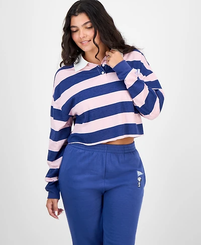 Love Tribe Juniors' Cropped Snoopy Rugby Shirt