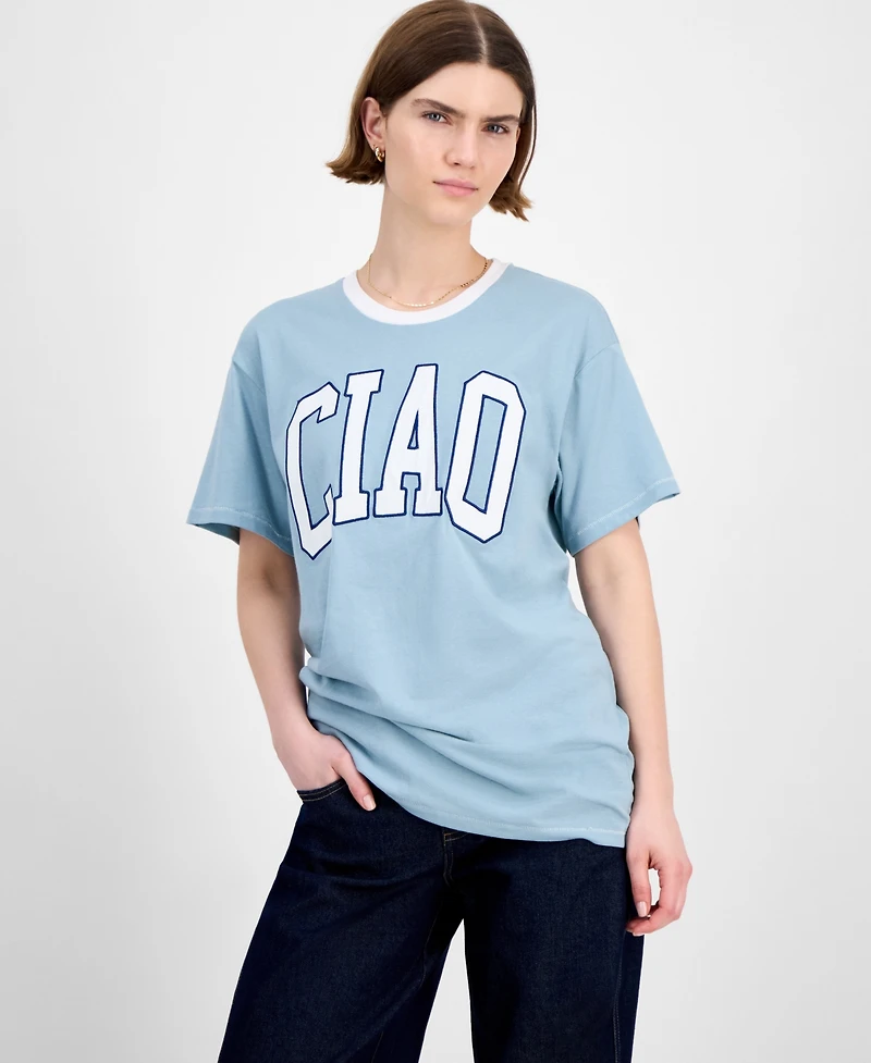 Rebellious One Juniors' Embroidered Ciao T-Shirt
