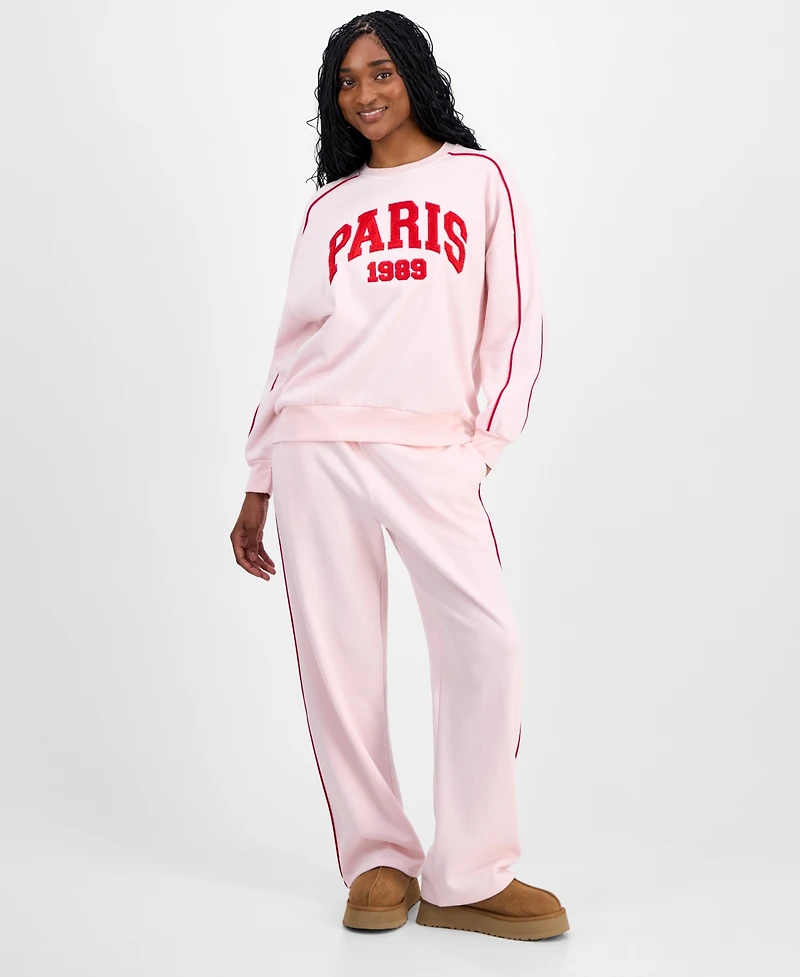 Rebellious One Juniors' Paris Chenille Patch Sweatshirt