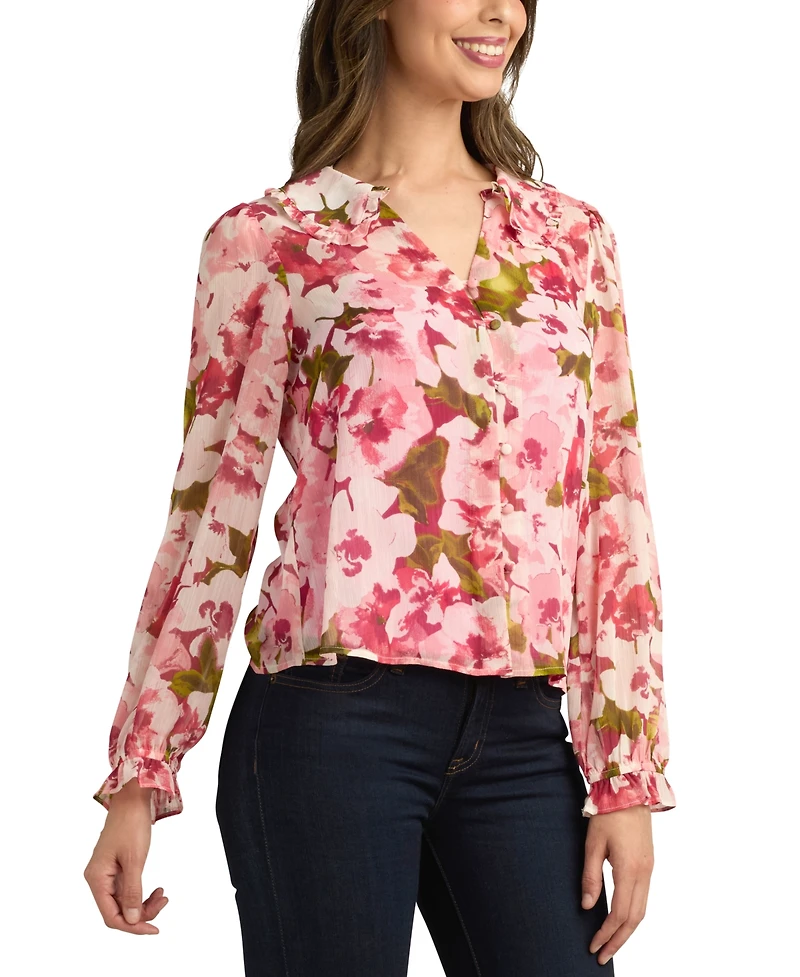 Bcx Juniors' Printed Button-Front Blouse