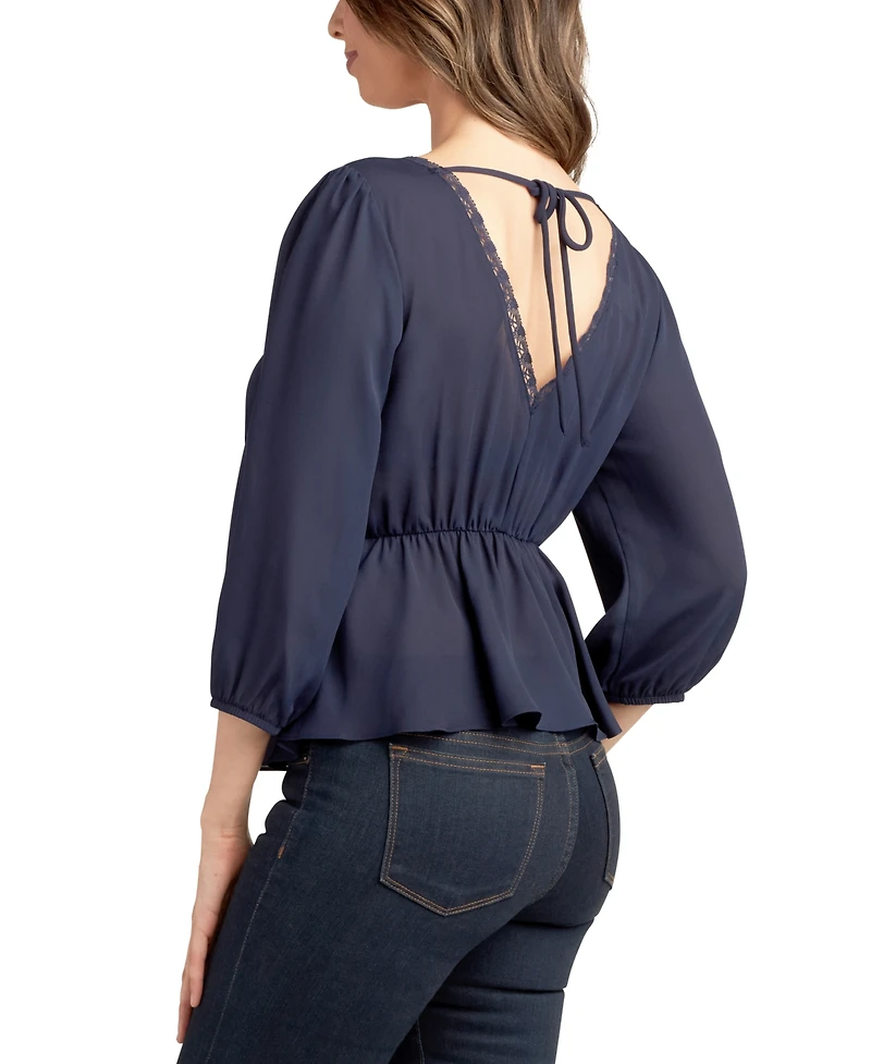 Bcx Juniors' 3/4-Sleeve Pleated V-Neck Top