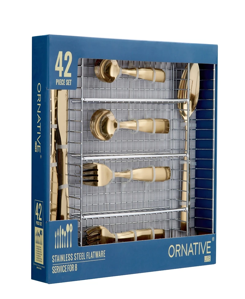 Ornative Kaede 42-Pc. Flatware Set with Wire Caddy, Service for 8