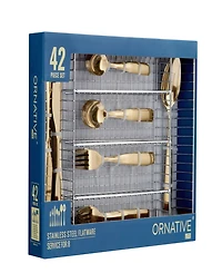 Ornative Kaede 42-Pc. Flatware Set with Wire Caddy, Service for 8