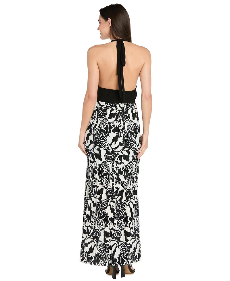 R & M Richards Women's Printed Halter Maxi Dress