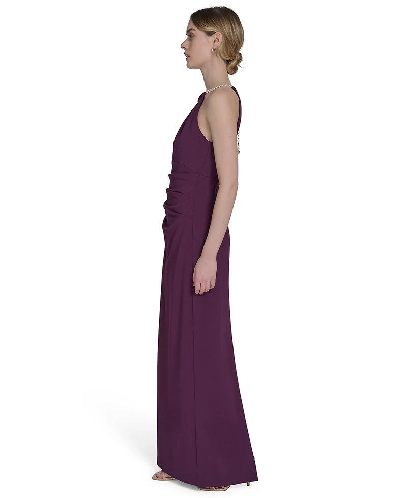 Eliza J Petite Scuba Crepe Halter Side-Tuck Gown