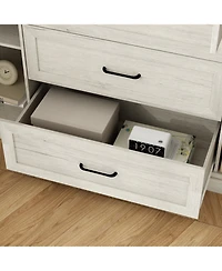 Homsee Modern gray white wood grain glass 6-door 3-drawer cabinet, storage cabinet, pantry