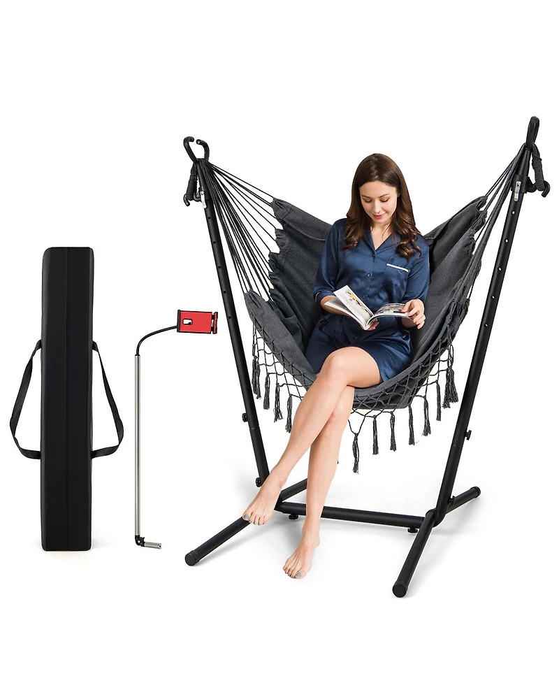 Gymax Hammock Chair with Stand Phone Holder Adjustable Swing Indoor & Outdoor Use