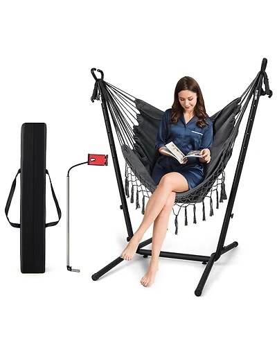 Gymax Hammock Chair with Stand Phone Holder Adjustable Swing Indoor & Outdoor Use