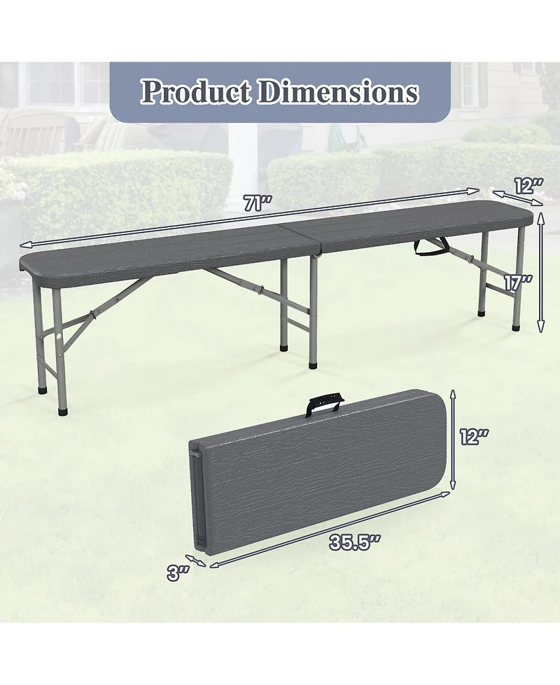 Gymax 2PCS 6 ft Plastic Folding Bench Portable Fold-in-Half Seat w/ 1320 Lbs Capacity