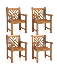 Gymax 4 Pcs Teak Wood Patio Dining Chair Outdoor Armchair w/ Slatted Seat & Solid Legs