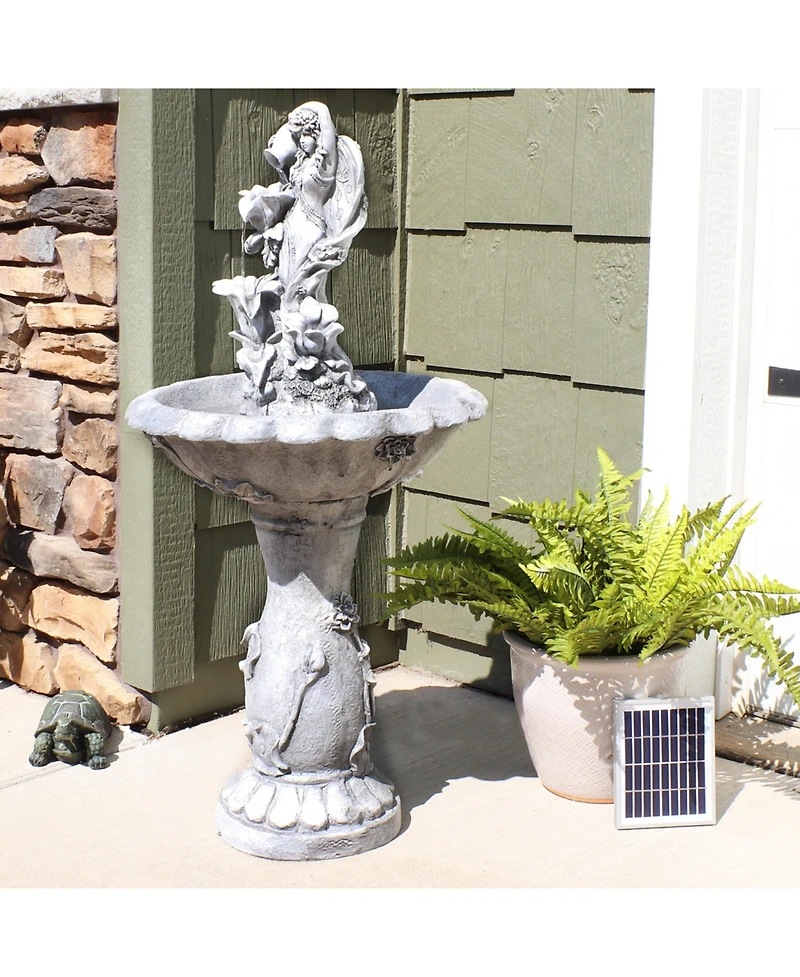 Sunnydaze Decor Outdoor Polyresin Fairy Flower Solar Powered Water Fountain Feature with Battery Backup - 42"
