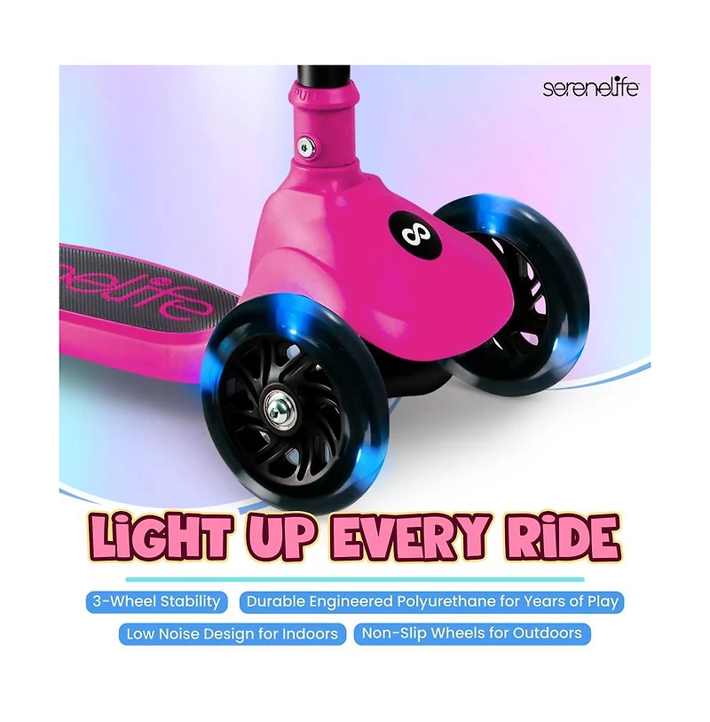 3-Wheel Foldable Kids Scooter - Child Toy Scooter with Built-in Led Wheel Lights, Foldable Seat (Pink)