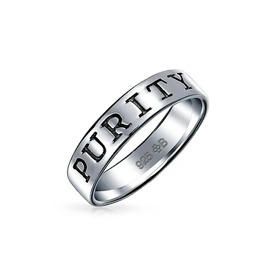 Bling Jewelry Sentimental Words Saying Purity Promise Commitment Eternity Band Ring Oxidized .925 Sterling Silver 4.5 Mm