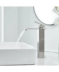 Greenspring Waterfall Single Hole Handle Bathroom Vessel Sink Faucet With Pop-up Drain Assembly Matte Black & Gold
