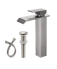 Greenspring Waterfall Single Hole Handle Bathroom Vessel Sink Faucet With Pop-up Drain Assembly Matte Black & Gold