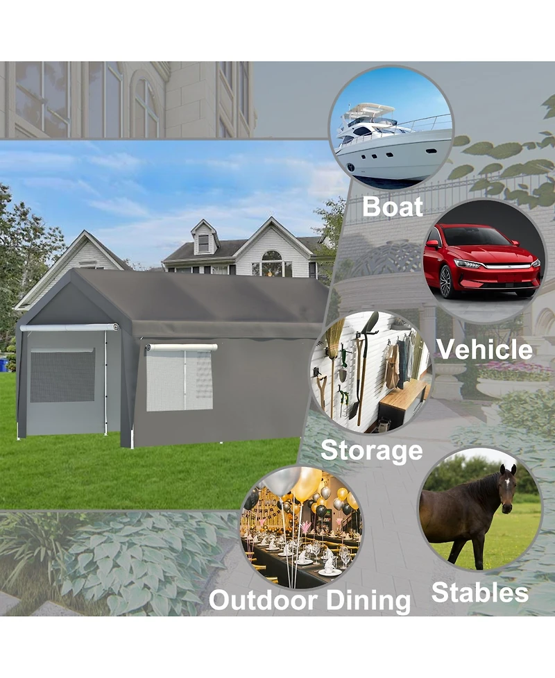 Mondawe 10x20FT Heavy Duty Carport Canopy - Galvanized Steel Car Garage with Roll-up Windows