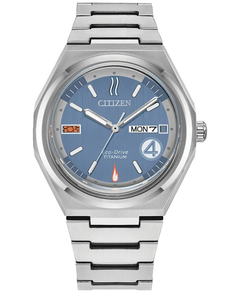 Citizen Eco-Drive Men's Marvel Fantastic Four Zenshin Silver-Tone Super Titanium Bracelet Watch 40mm Gift Set