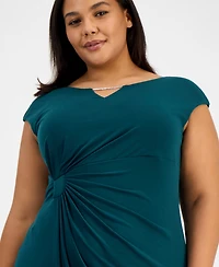 Connected Plus Faux-Wrap Sleeveless Sheath Dress