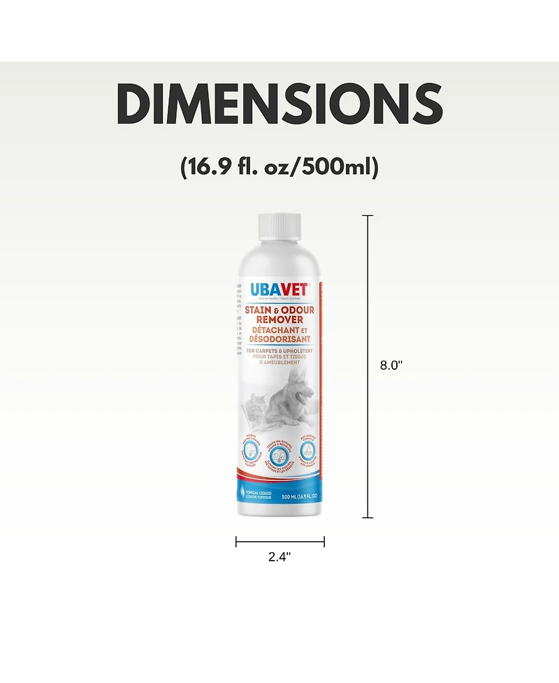 Ubavet Stain and Odor Remover for Dogs & Cats – Powerful Enzyme Cleaner – (16.9 fl oz / 500ml)