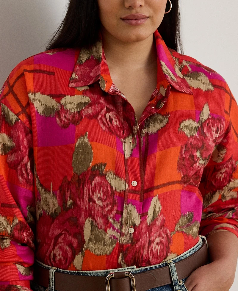 Lauren Ralph Plus Printed Linen Shirt