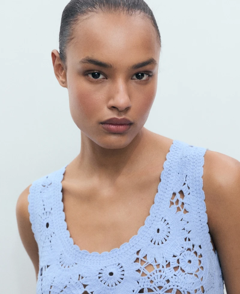 Mango Women's Flowers Crochet Top