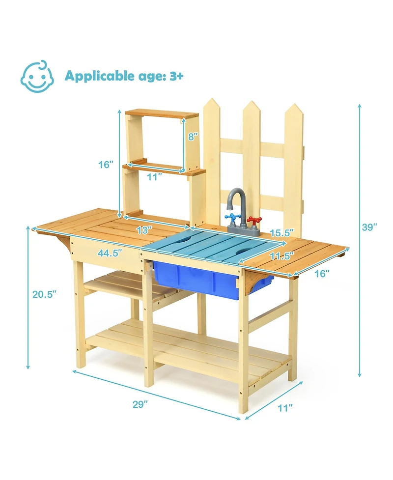 Gymax Wooden Kids Pretend Kitchen Play Set Outdoor Cooking Toy Gift Toddler Child