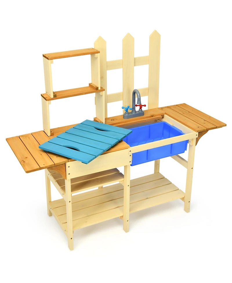 Gymax Wooden Kids Pretend Kitchen Play Set Outdoor Cooking Toy Gift Toddler Child