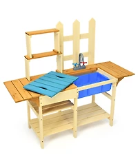 Gymax Wooden Kids Pretend Kitchen Play Set Outdoor Cooking Toy Gift Toddler Child