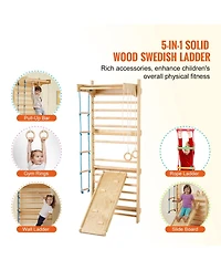 Slickblue Kids Indoor Playground 5 in 1 Wooden Wall Gym with Swedish Ladder and Slide