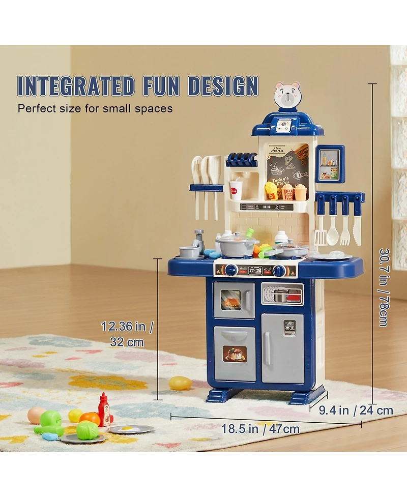 Slickblue 48 Piece Kids Kitchen Playset Pretend Cooking Toy with Pots Pans and Utensils