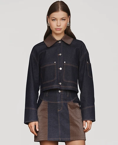 Avec Les Filles Women's Faux-Collar Crop Trucker Jacket
