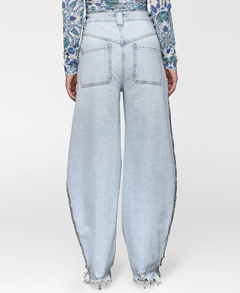 Avec Les Filles Women's Chain-Trim Barrel Leg Jeans