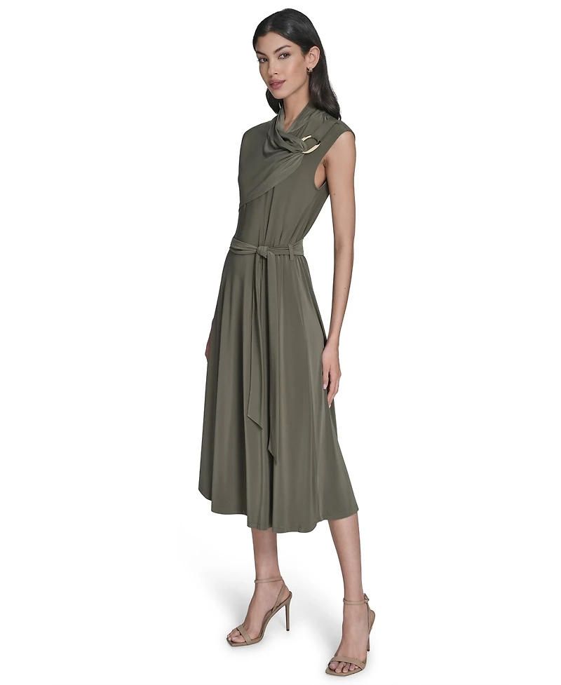 Halston Women's Jersey Mock-Neck Draped Midi Dress