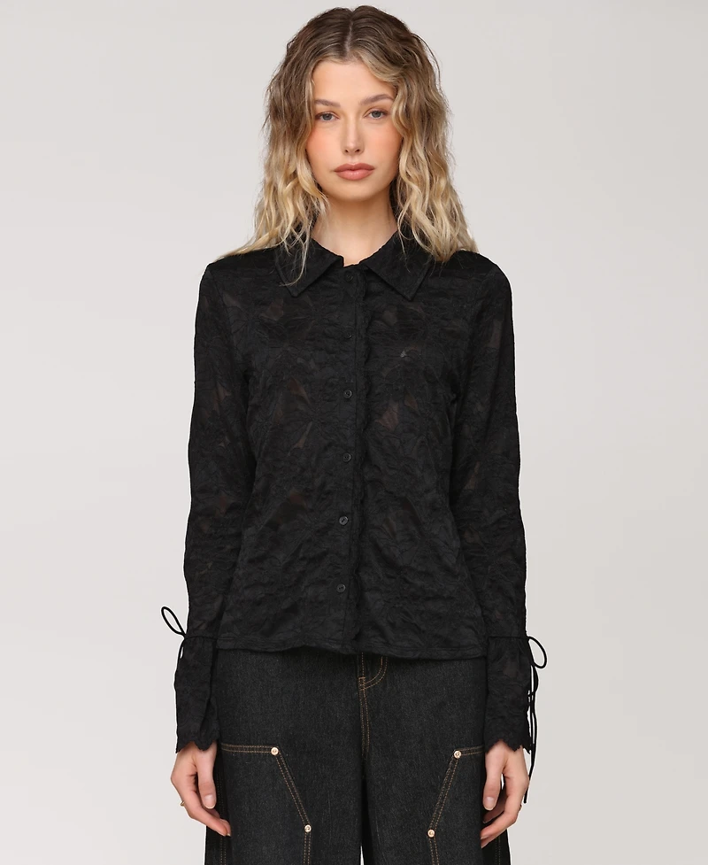 Avec Les Filles Women's Button-Front Flared-Sleeve Lace Shirt