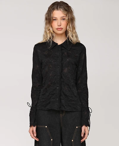 Avec Les Filles Women's Button-Front Flared-Sleeve Lace Shirt