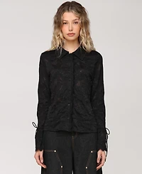 Avec Les Filles Women's Button-Front Flared-Sleeve Lace Shirt