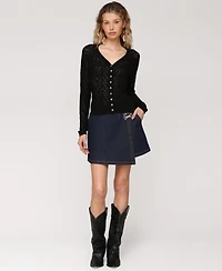 Avec Les Filles Women's Pointelle Knit V-Neck Cardigan